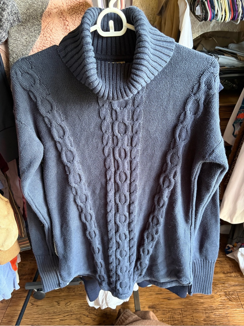 L.L. Bean Slate Blue Cable-Knit Turtleneck Sweater small